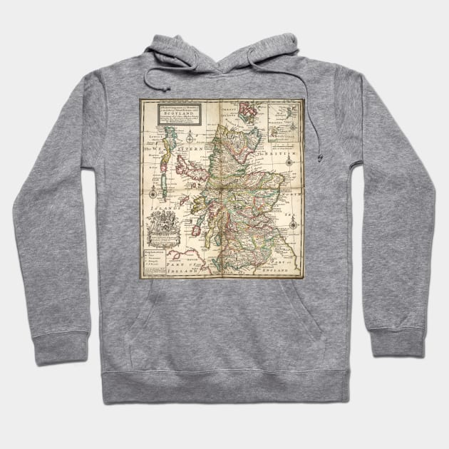 Vintage Map of Scotland (1718) Hoodie by Bravuramedia